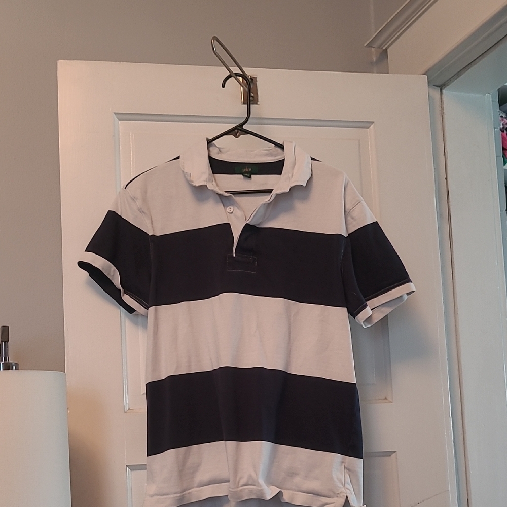Navy and White Striped Rugby Polo Shirt